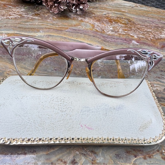 Vintage Accessories - Antique Diamond Cut aluminum frame glasses